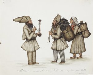 Hommes et femmes des collines (Guddies) habitants des collines de Kangra Hindoos, c.1840 - Indian School