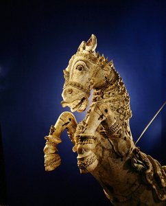Cheval, du char de temple rituel (bois peint) - Indian School