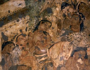 ART INDIEN : Fresque de la grotte bouddhiste n° 19, 2e siècle avant J.-C. (fresque) - Indian School
