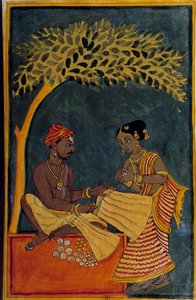 Art indien : un marchand de tissus. Aquarelle vers 1760. Paris, B.N.