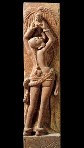 Art indien : bas-relief représentant une mère et son enfant. Période Kouchane (Kouchan ou Kushan) 1er siècle - New Delhi, musée national - Indian School