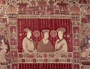Femme indienne avec des commerçants européens, région de Madras, Ahmedabad - Indian School