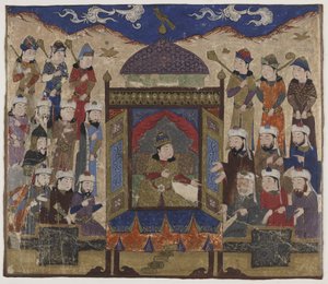Khusraw Parviz assis sur le Takht-i Taqdis, c.1425-50 - Indian School