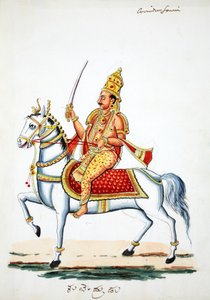 Seigneur Kalki sur son cheval Devadatta avec une épée à la main - Indian School