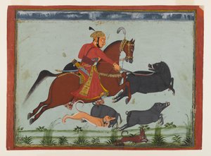 Maharaja Pratap Singh II de Mewar chassant le sanglier, vers 1750-75 - Indian School
