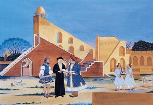 Peinture du Maharaja Sawai Jai Singh II, Jantar Mantar, Jaipur, Rajasthan, Inde (aquarelle sur papier) - Indian School