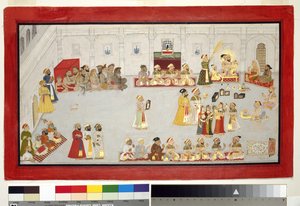 Maharana Sangram Singh avec ses enfants et courtisans, vers 1715 - Indian School