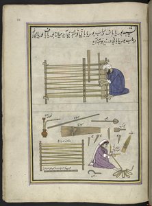 Fabricant de nattes et sa femme fabriquant des nattes en roseaux fendus, 86 dessins reliés en un volume représentant des métiers et occupations au Cachemire, Artiste du Cachemire, probablement à Srinagar, c.1850-60 - Indian School