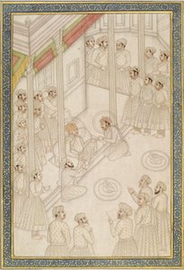 Empereur moghol Akbar tenant cour pendant sa dernière maladie, milieu du XVIIIe siècle