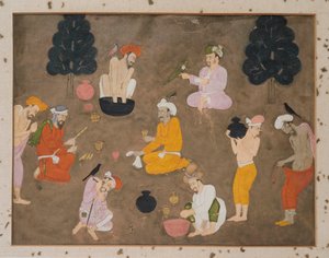 Neuf hommes préparant du bhang - Indian School