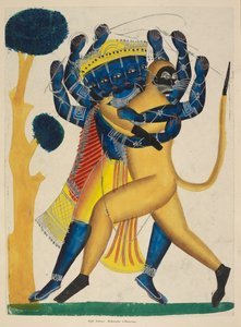 Or. 891 Hanuman combattant Ravana, vers 1865 (aquarelle sur papier) - Indian School