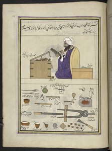 Peintre de papier mâché, 86 dessins reliés en un volume représentant des métiers et occupations au Cachemire, les artisans sont montrés au travail avec leurs outils et équipements, par un artiste du Cachemire, probablement à Srinagar, vers 1850-60 - Indian School
