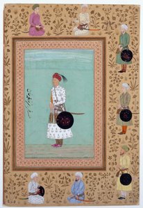 Portrait du courtisan Khosrow, fils de Nasr Muhammad Khan, vers 1650-60 (encre, aquarelle et or sur papier) - Indian School