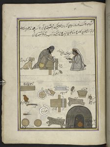 Fabricants de punkah, 86 dessins reliés en un volume représentant des métiers et occupations au Cachemire, des artisans montrés au travail avec leurs outils et équipements, par un artiste du Cachemire, probablement à Srinagar, c.1850-60 - Indian School