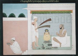Raja Bulwant Singh effectuant le Puja, c.1750 - Indian School