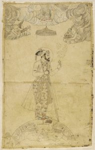 Shah Jahan debout sur un globe