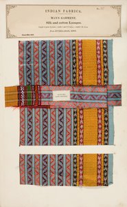 Échantillon de Loongee en soie et coton de Hyderabad au Sind, de The Collection of the Textile Manufacturers of India, par John Forbes Watson, publié en 1866 - Indian School