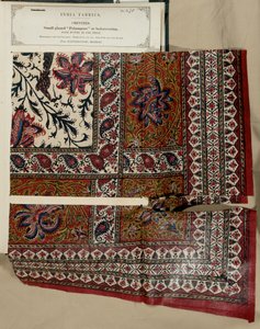Petit échantillon de palampore glacé ou couvre-lit de Masulipatam à Madras, de The Collection of the Textile Manufacturers of India, par John Forbes Watson, publié en 1866 - Indian School