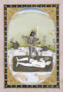 La déesse Kali représentée dans une peinture Kangra, Himachal Pradesh, vers 1820-1825
