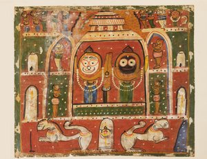 Le trio de Jagannatha dans le sanctuaire de Puri