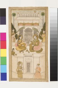 Le sultan de Golconde, Quli Qutb Shah, assis avec sa consort - Indian School