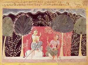 Deux princes dans un jardin, du Gita Govinda - Indian School