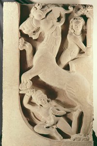 Guerriers combattant un lion-griffon - Indian School