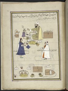 Femmes retournant la laine filée (86 dessins reliés en un volume représentant des métiers et occupations au Cachemire, les artisans sont montrés au travail avec leurs outils et équipements, par un artiste du Cachemire, probablement à Srinagar, vers 1850-60 - Indian School