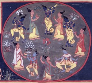 Un cercle de danseurs et musiciens, du 
