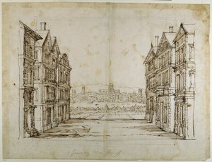 Maisons anglaises avec Londres et la Tamise au loin - Inigo Jones