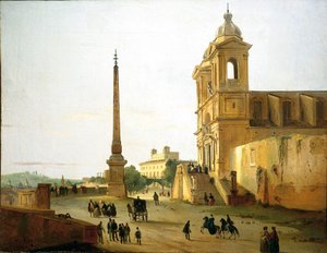 Italie, Rome, Église de la Trinité-des-Monts et Obélisque de Salluste - Ippolito Caffi