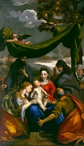 Vierge et Enfant avec les Saints Marie-Madeleine, Pierre, Claire, François et une Abbesse, c.1600