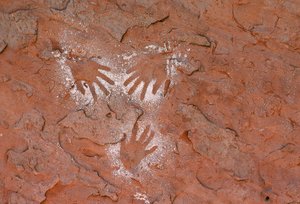 Art rupestre ancien des Anasazi, une empreinte de main dans Grand Gulch, Utah