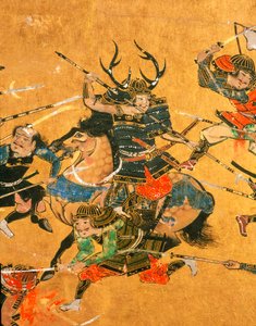 Samurai - 2 panneaux représentant une scène détaillée de la bataille d