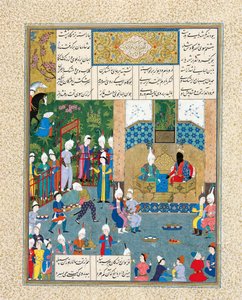 Kay Khusraw accueilli par son grand-père, Kay Kaus, roi d