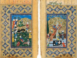 Pique-nique. Miniature de la légende de Yusuf et Zalikha, Joseph et la femme de Potiphar par Jami