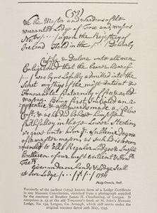 Le plus ancien certificat connu (irlandais) avec un sceau de la Grande Loge, 1762