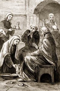 Sainte Brigitte recevant un évêque, de The Trias Thaumaturga, ou Trois Saints Thaumaturges d