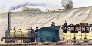 Voyage sur le chemin de fer de Liverpool et Manchester, détail de la locomotive 