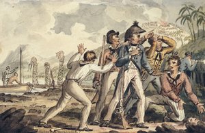 Le capitaine Burney découvrant ses compagnons de bord assassinés, des Voyages du capitaine Cook