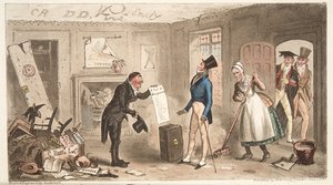 Conforts du collège, un étudiant de première année prenant possession de ses chambres, de The English Spy, publié en 1824 - Isaac Robert Cruikshank