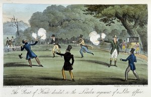 Duel au pistolet pour une affaire de cœur - dans « The English Spy » par Charles Molloy Westmacott, ill. par Robert Cruikshank, Londres - Isaac Robert Cruikshank
