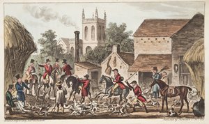 Sortie ; Une vue du Chenil de Berkeley Hunt, de The English Spy - Isaac Robert Cruikshank