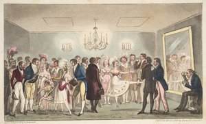 La Green Room du Kings Theatre, ou les Amateurs Nobles regardant des Curiosités Étrangères, de The English Spy