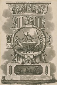 Chapiteau corinthien, roses, œillets et tulipes; Hauts et bas, entrées et sorties de la vie à Londres