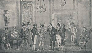 La salle verte au théâtre de Drury Lane, 1821, 1920 - Isaac, Robert and George Cruikshank