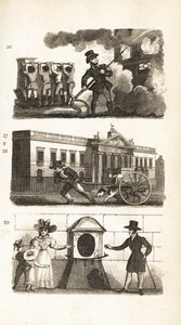 La Pompe à incendie, Transport de marchandises sur un chariot, East India House et London Stone - Isaac Taylor