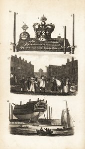 Le bureau des bijoux dans la Tour de Londres, Rag Fair et vieux vêtements et construction navale