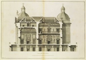 Houghton Hall : coupe transversale du Hall et du Salon, gravé par Pierre Fourdrinier, 1735 - Isaac Ware
