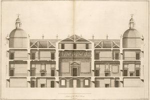 Houghton Hall : section de la façade ouest, gravée par Pierre Fourdrinier, 1735